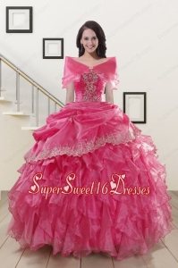 2015 Popular Strapless Quinceanera Gowns with Appliques and Ruffles