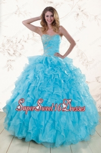 2015 Perfect Beading and Ruffles Quinceanera Dresses in Baby Blue
