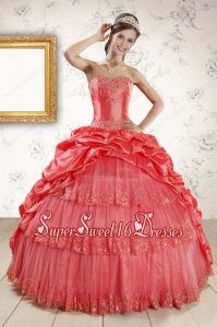 Custom and New Style Appliques Quinceanera Dresses in Watermelon