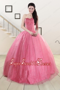 Simple Sweetheart Sequins 2015 Quinceanera Dress in Rose Pink