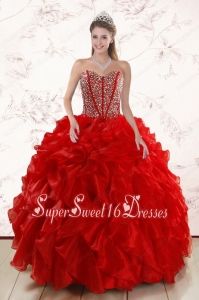 Sweetheart Pretty Red Quinceanera Dresses With Beading and Ruffles for 2015
