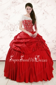 2015 Discount Sweetheart Beading Quinceanera Dresses in Red