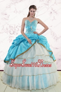 2015 Pretty Sweetheart Aqua Blue Quinceanea Dresses with Beading