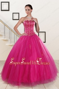 Perfect Hot Pink 2015 Quinceanera Dresses with Appliques