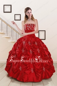 Cheap Appiques 2015 Strapless Quinceanera Dresses in Red