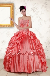 2015 Classical Strapless Beading Quinceanera Dresses in Watermelon