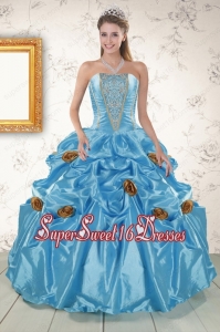 Popular Aqua Blue Quinceanera Dresses with Beading and Flowers