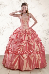 Pretty Beading and Appliques Watermelon Red Sweet 16 Dresses