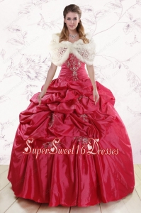 Modest Strapless Appliques 2015 Quinceanera Dresses with Pick Ups
