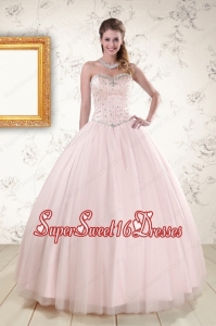 2015 Lovely Light Pink Beading Quinceanera Dresses