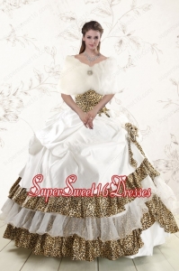 2015 Simple Strapless Leopard Quinceanera Dresses with Hand Made Flower