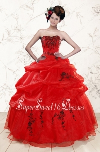 Pretty Ball Gown Appliques Red Quinceanera Dresses for 2015