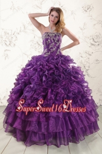 Strapless 2015 Quinceanera Dress with Appliques and Ruffles