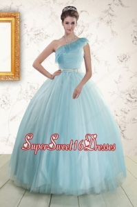 Romantic One Shoulder Light Blue Quinceanera Dress for 2015