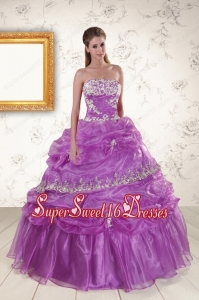2015 Pretty Strapless Quinceanera Dresses with Appliques