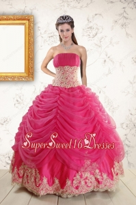 Exquisite Lace Appliques Hot Pink Quinceanera Gowns for 2015