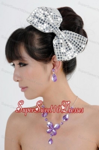 Alloy With Elegant Rhinestone Jewelry Set Including Necklace And Colorful Bowknot