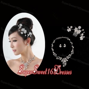 Butterfly Rhinestone and Pearl Necklace Headpiece Wedding Jewelry Set