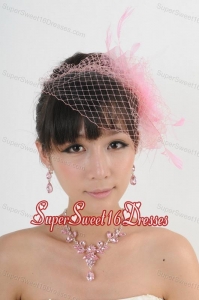 Pink Luxurious Rhinestone Jewelry Set Including Necklace And Headpiece