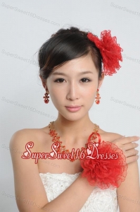 Red and Gold Jewelry Sets Including Necklace and Earings