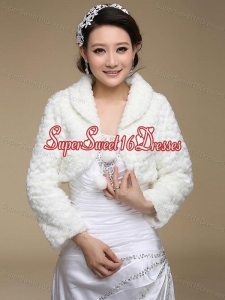 Faux Fur Open Front Modest Wedding Shawl in White