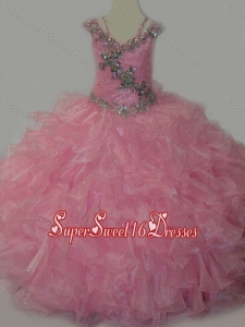 Beautiful V-neck Ruffled Little Girl Pageant Dress with Spaghetti Straps and Sequins