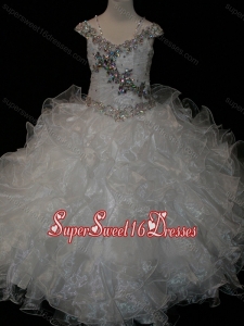Big Puffy V-neck Ruffled Mini Quinceanera Dress with Spaghetti Straps and Sequins