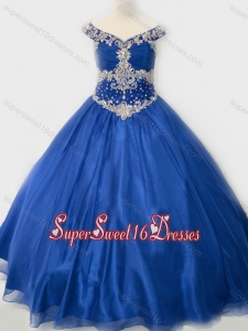 Popular Beaded Bodice Royal Blue Mini Quinceanera Dress in Organza