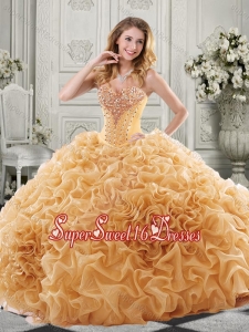 Discount Beaded Bodice and Ruffled 15th Birthday Party Dress with Chapel Train