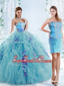 Exquisite Applique Bodice Aqua Blue 15th Birthday Party Dresses in Organza
