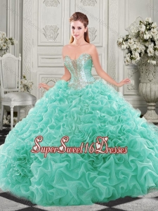 Latest Chapel Train Beaded and Ruffled 15th Birthday Party Dress with Detachable Straps