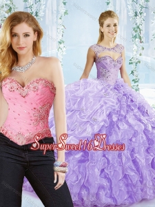 2016 Big Puffy Bubble and Beaded Lavender Quinceanera Dress in Organza