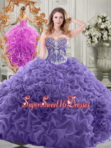 2016 Elegant Brush Train Lavender Quinceanera Dress with Beaded Bodice and Ruffles