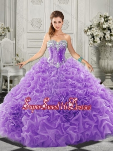 2016 Simple Beaded and Ruffled Lace Up Sweetheart Quinceanera Dress in Organza
