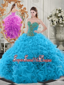 Exclusive Beaded Bodice and Ruffled Sweetheart Cheap Sweet Sixteen Dress in Baby Blue