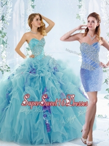 Low Price Aque Blue Sweet Sixteen Dress with Beading and Ruffles