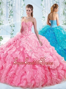Perfect Visible Boning Ruffled Sweet 16 Dress in Rose Pink