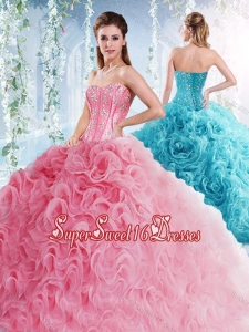 Visible Boning Beaded Bodice Detachable Quinceanera Dresses in Rolling Flowers