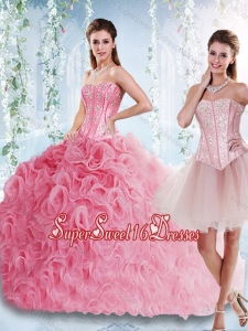 Visible Boning Rolling Flowers Cheap Sweet Sixteen with Beaded Bodice