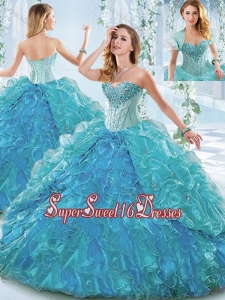 Beautiful Organza Blue Detachable Quinceanera Skirts with Ruffles and Beading