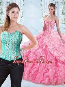 Discount Beaded Bodice Visible Boning Rose Pink Detachable Quinceanera Skirts