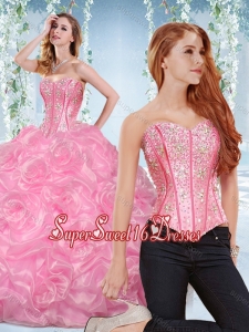 Discount Organza Rose Pink Detachable Quinceanera Skirts with Beading and Bubbles