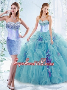 Latest Aquamarine Detachable Quinceanera Skirts with Beaded Bust and Ruffles