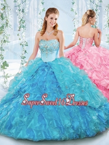 Latest Really Puffy Organza Lace Up Detachable Quinceanera Skirts in Blue