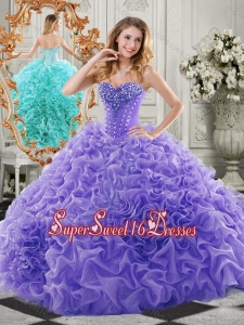 New Style Organza Lavender Simple Sweet Sixteen Dress with Beading and Ruffles