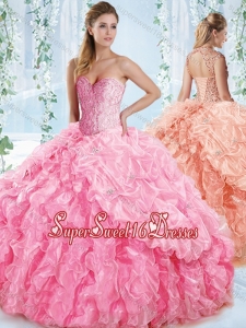 New Style Organza Beaded Rose Pink Detachable Quinceanera Skirts with Detachable Straps