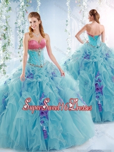 Wonderful Aqua Blue Detachable Quinceanera Skirts with Ruffles and Beading