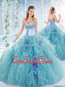 Exquisite Beaded Bust and Ruffled Simple Sweet Sixteen Dresses in Aqua Blue