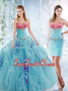 Latest Ruffled and Beaded Simple Sweet Sixteen Dress in Aquamarine