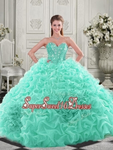 Pretty Puffy Skirt Visible Boning Apple Green Sweet 16 Dress with Beading and Ruffles